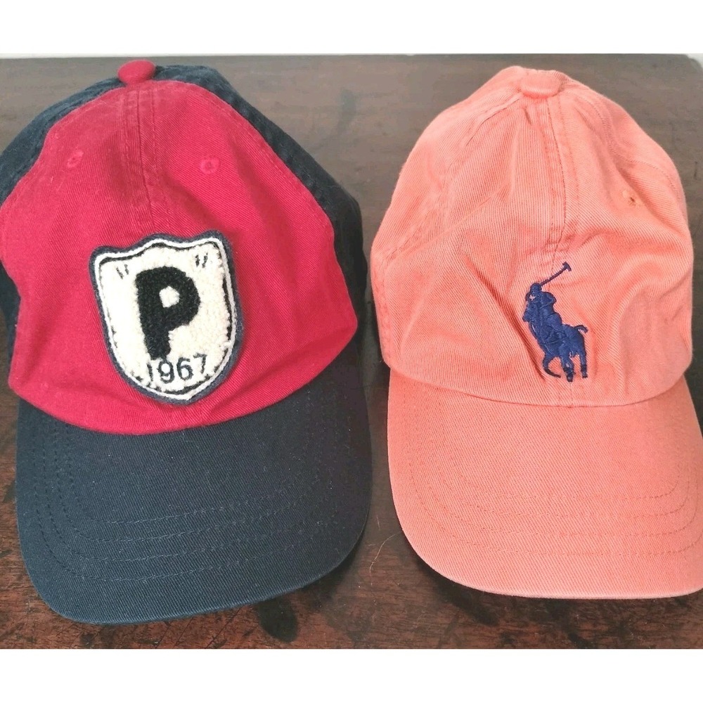 Lot of 2 Kids Polo Ralph Lauren Baseball Caps Youth Boys Girls P Shield And Pony